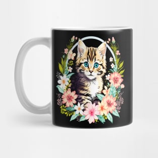 Tiger Striped kitten Surrounded by Beautiful Spring Flowers Mug